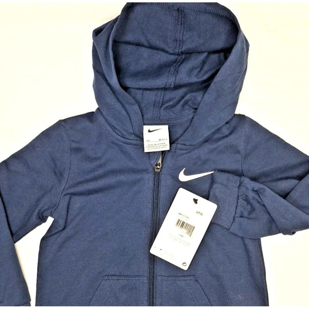 Nike Baby Navy Long Sleeve‎ Hooded Swoosh Romper One-piece 24 Months New Blue